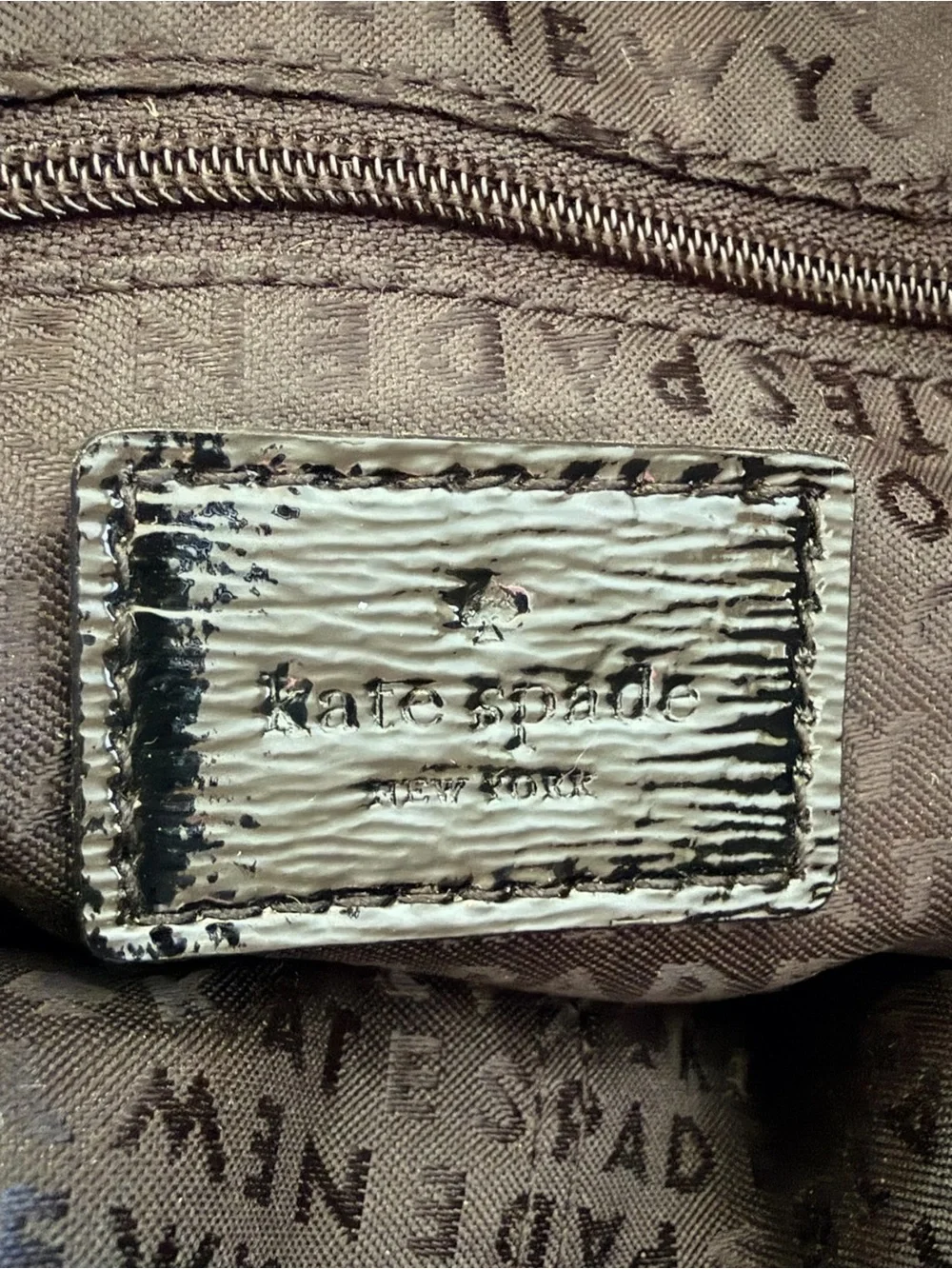 Kate Spade New York Black Patent Leather Satchel Crossbody Bag Zip Top Gold Logo
